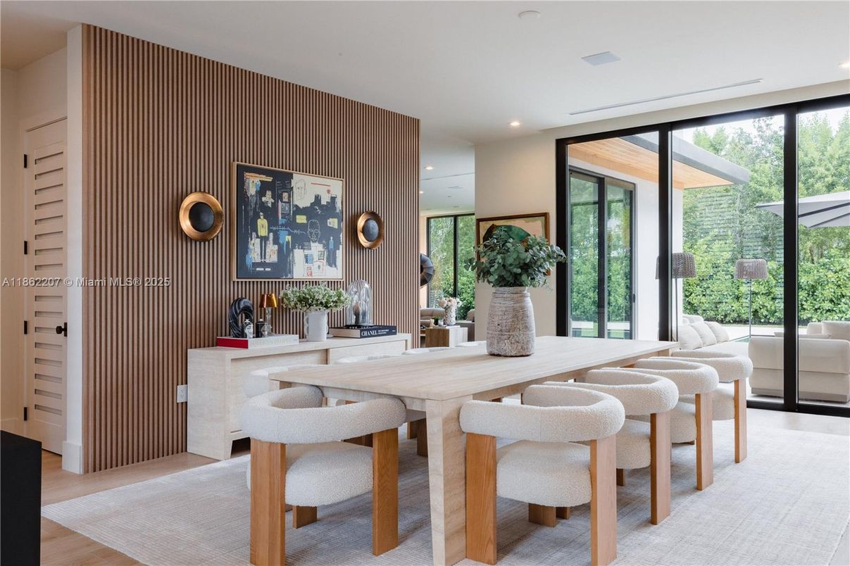 Dining room, Interior, Recessed Lighting, Wood Texture Flooring