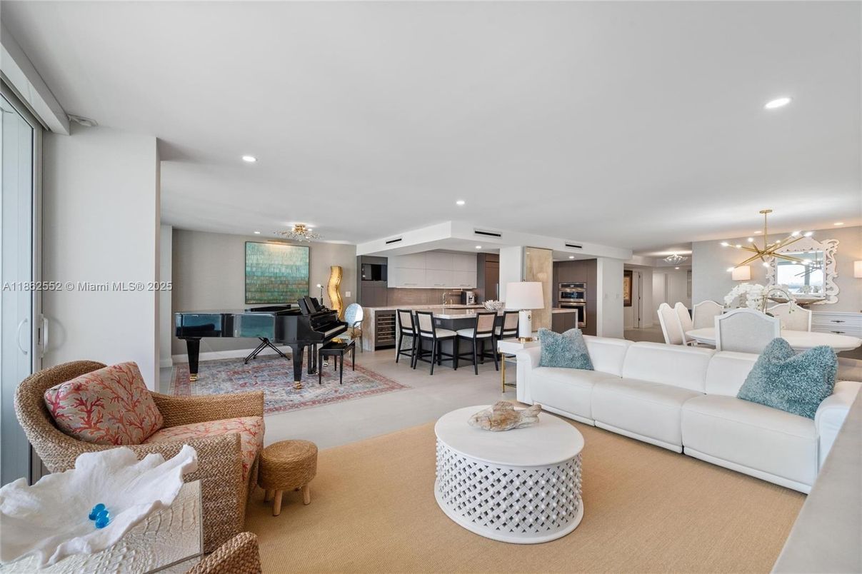 Dining room, Interior, Kitchen, Living room, Pendant Lights, Piano, Recessed Lighting