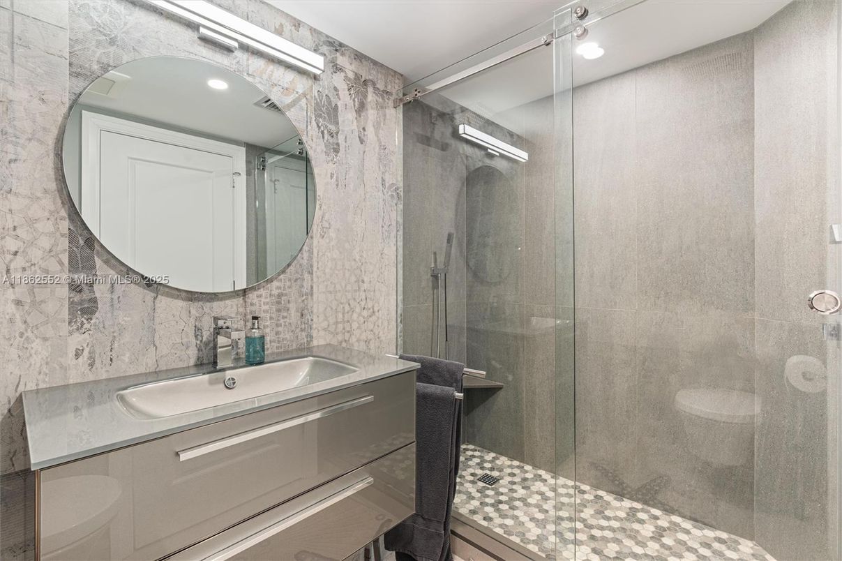 Bathroom, Glass Shower, Interior, Recessed Lighting