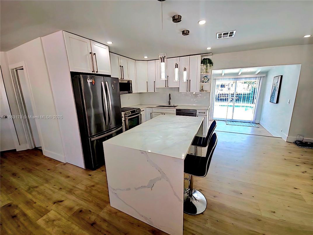 Interior, Kitchen, Recessed Lighting, Wood Texture Flooring