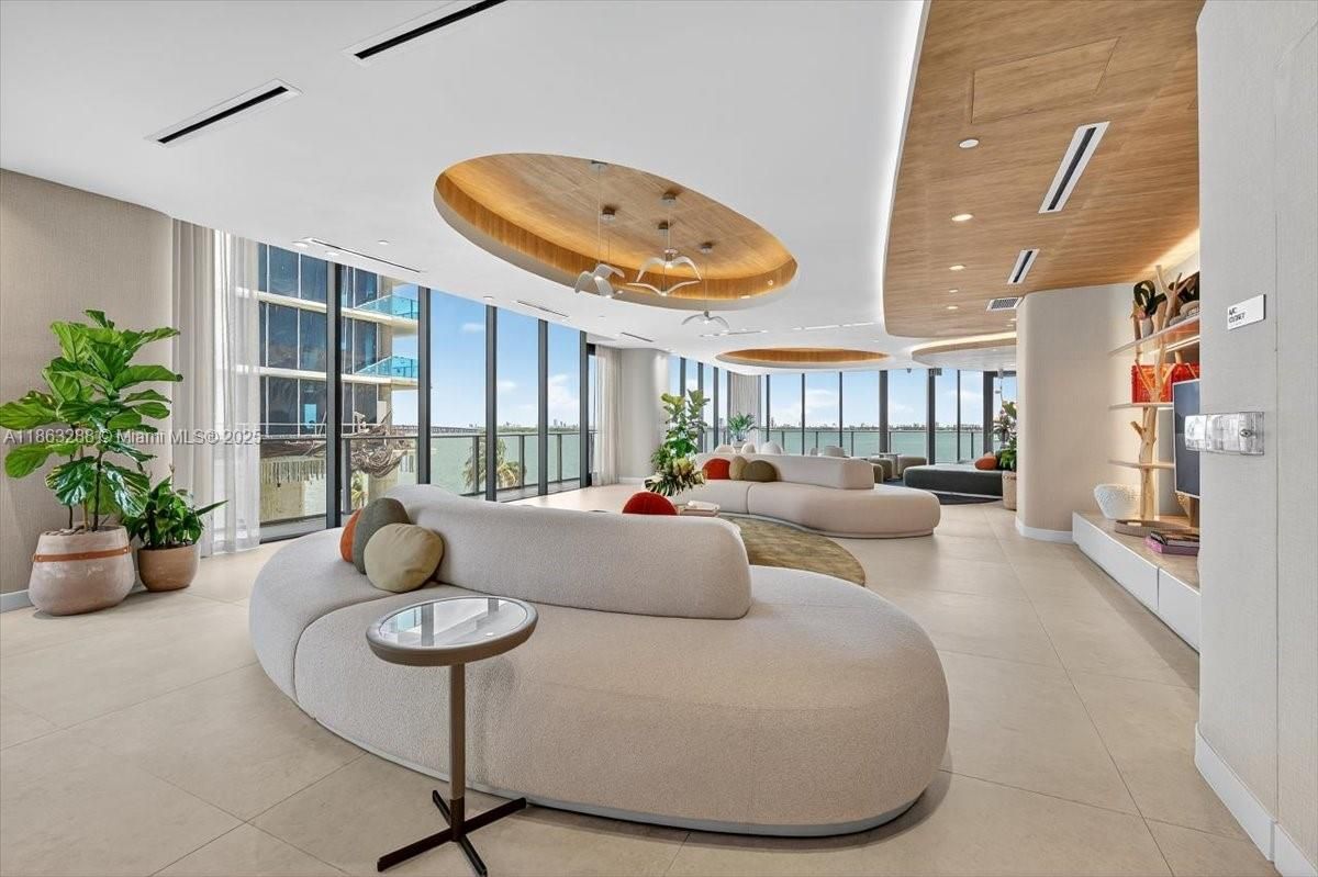 Interior, Living room, Pendant Lights, Recessed Lighting, Water, Wooden Ceilings