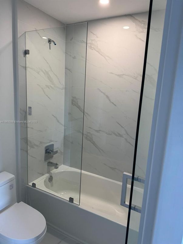 Bathroom, Glass Shower, Interior, Marble Walls, Recessed Lighting