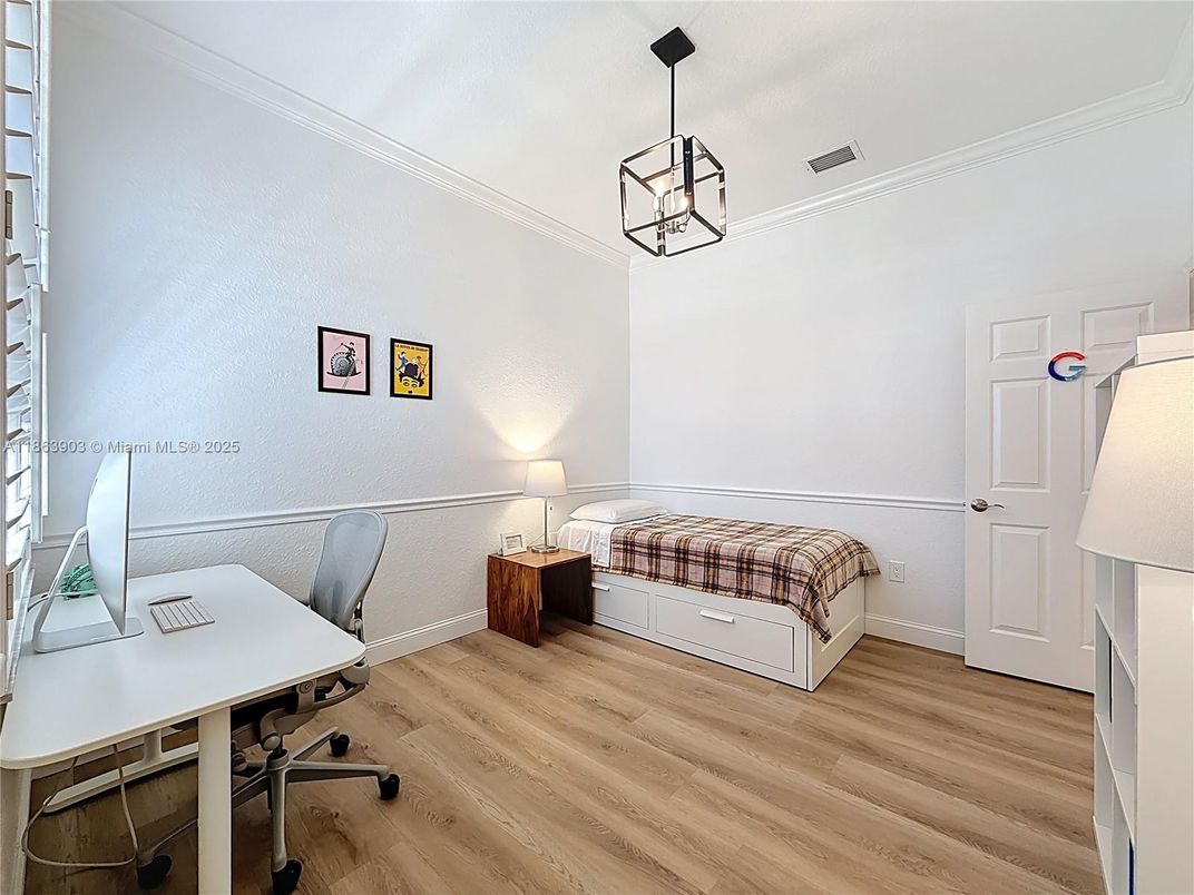Home Office, Interior, Pendant Lights, Wood Texture Flooring