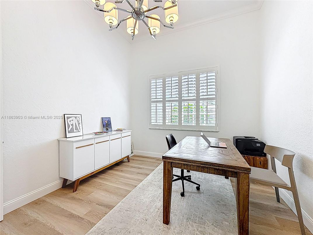 Chandelier, Home Office, Interior, Wood Texture Flooring