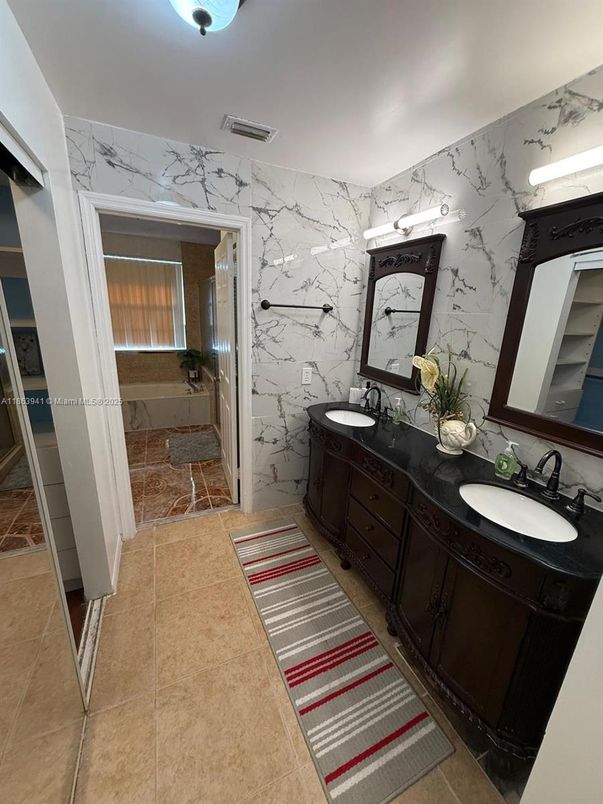 Bathroom, Dual Sink Vanities, Interior, Marble Walls