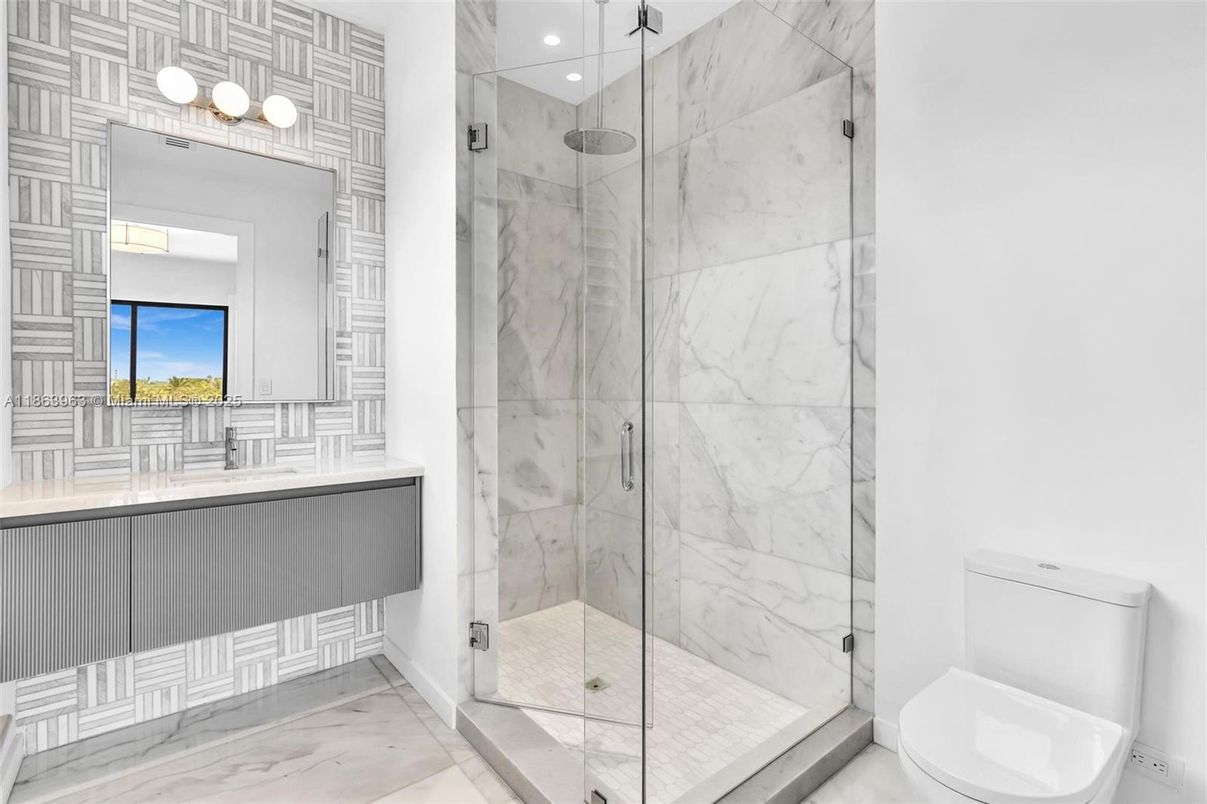 Bathroom, Glass Shower, Interior, Marble Walls