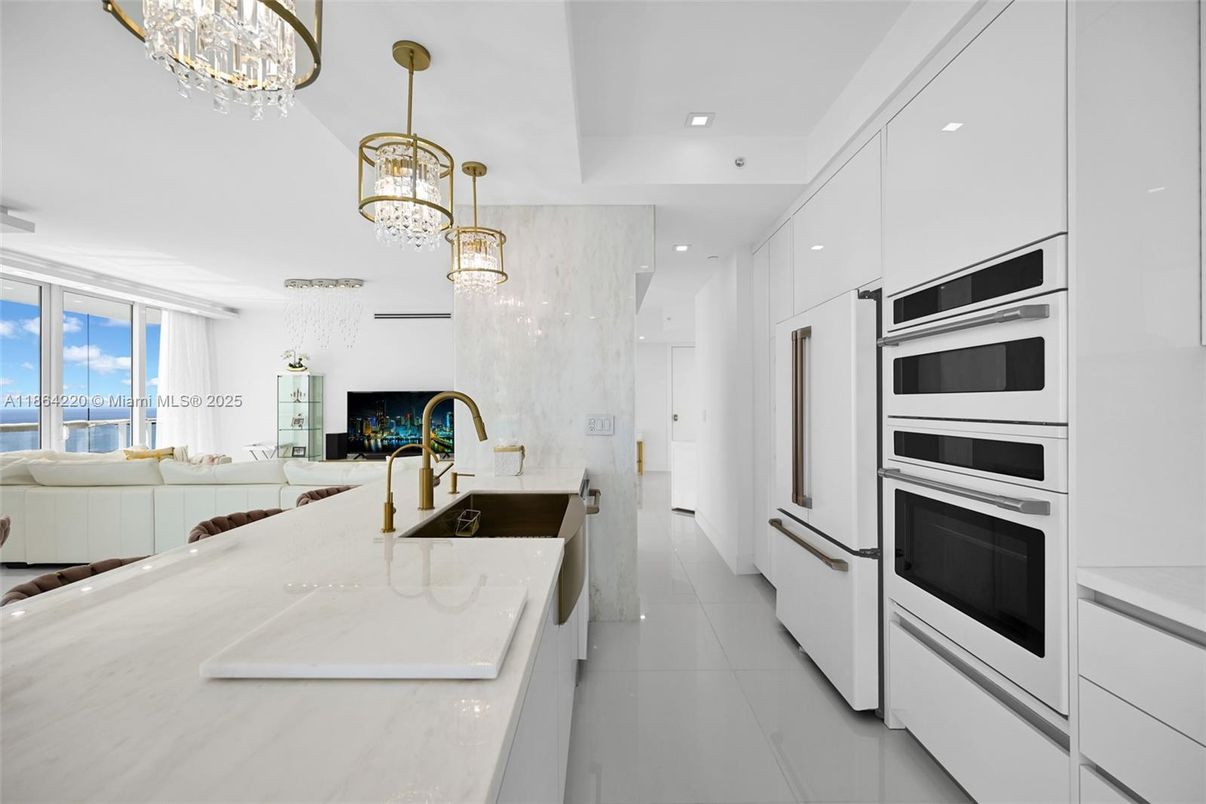 Chandelier, Fireplace, Interior, Kitchen, Living room, Pendant Lights, Recessed Lighting, Water