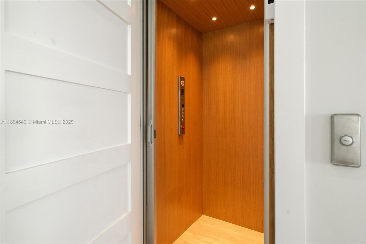 Elevator, Interior, Recessed Lighting, Wooden Ceilings, Wood Texture Flooring, Wooden Walls