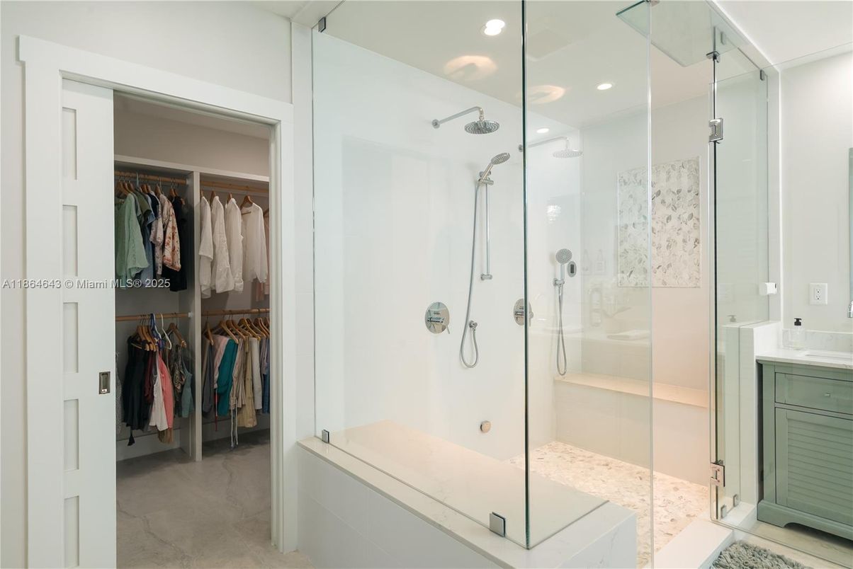 Bathroom, Glass Shower, Interior, Recessed Lighting, Walk-in Closets