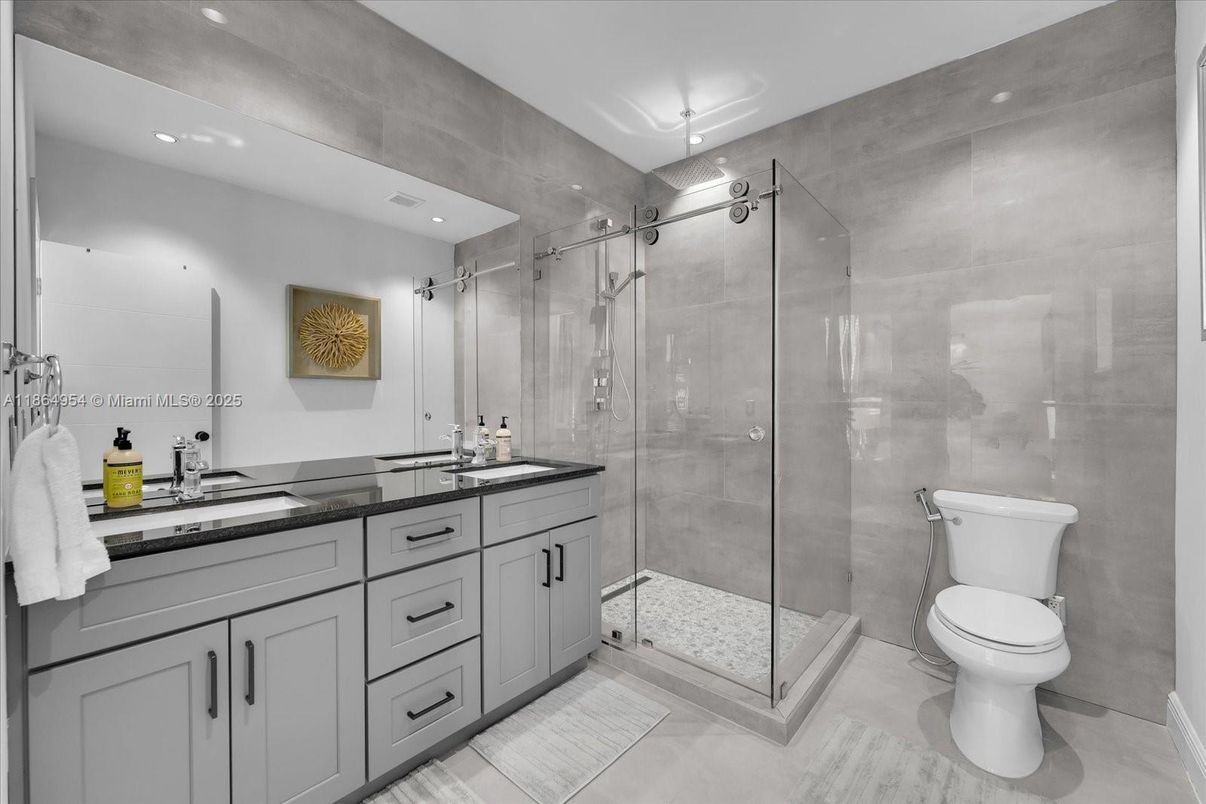 Bathroom, Dual Sink Vanities, Glass Shower, Interior, Recessed Lighting