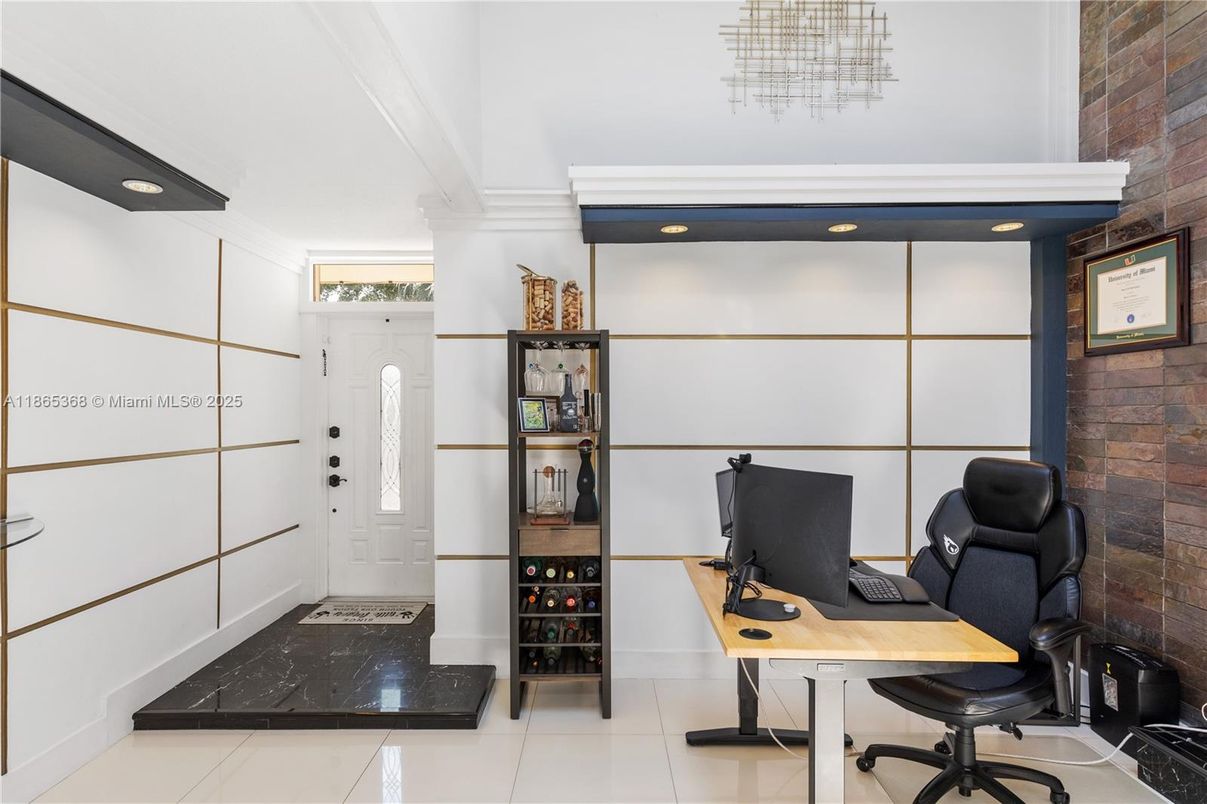 Home Office, Interior, Recessed Lighting, Stone Walls