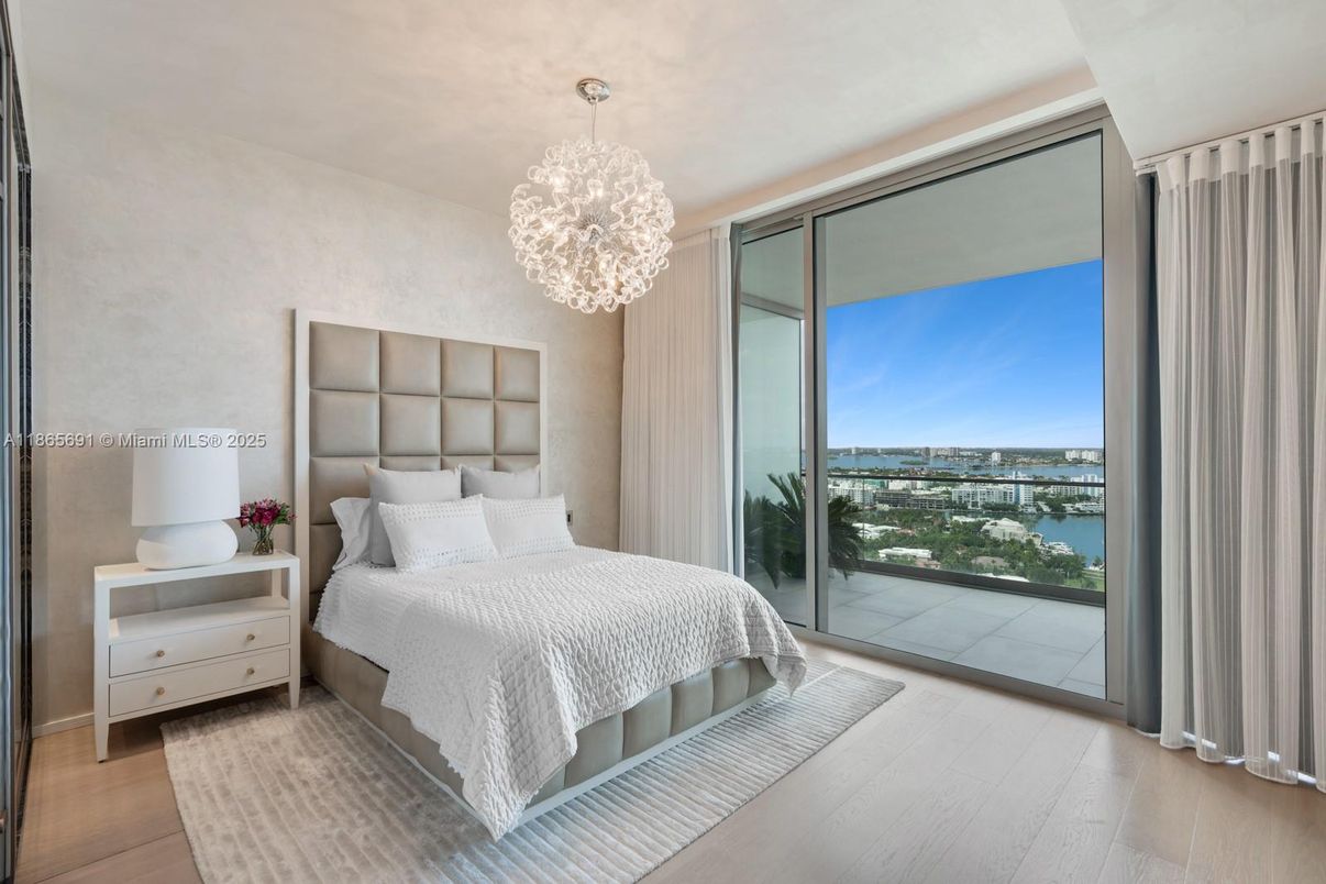 Bedroom, Chandelier, Interior, Water, Wood Texture Flooring