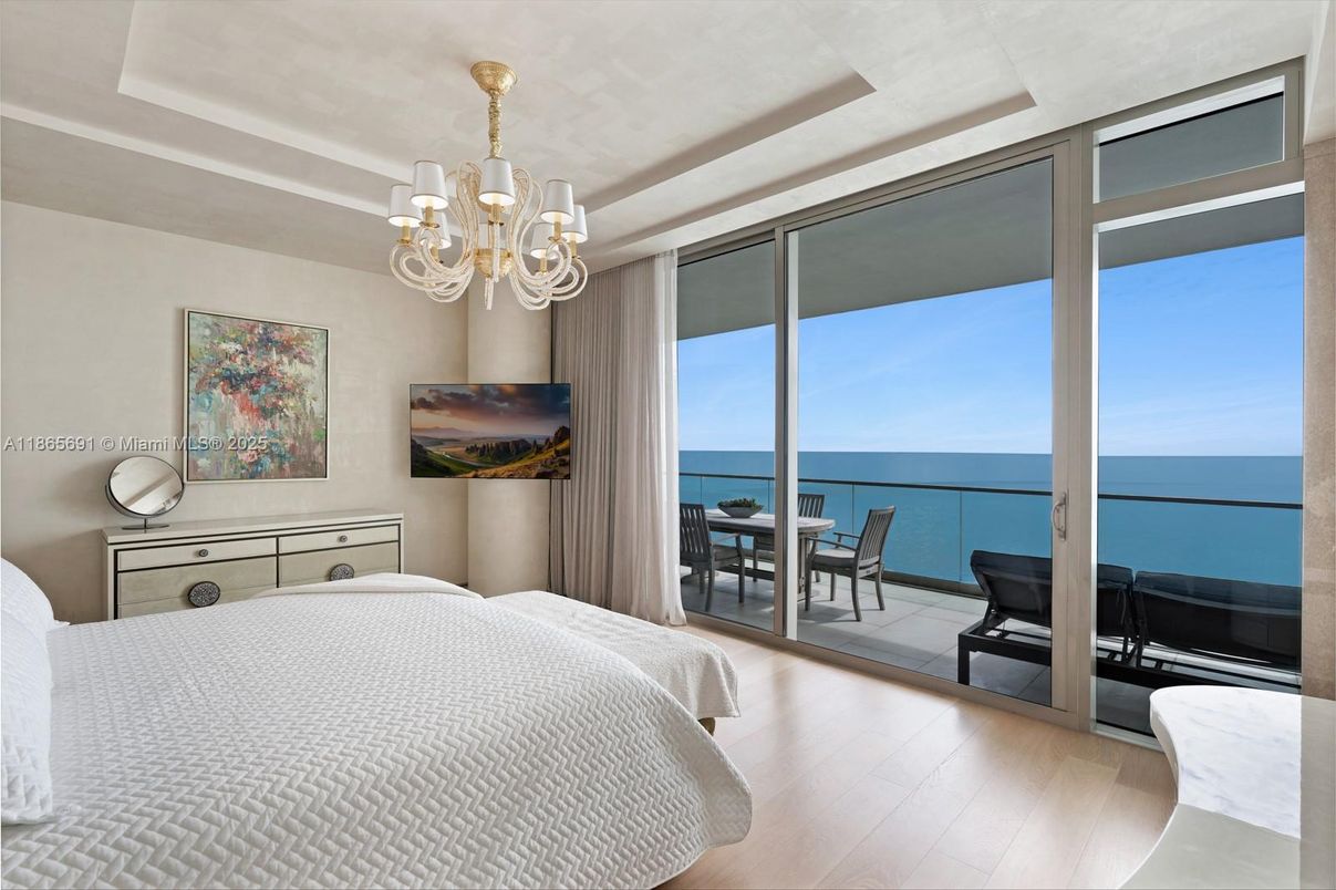 Bedroom, Chandelier, Interior, Water, Wood Texture Flooring