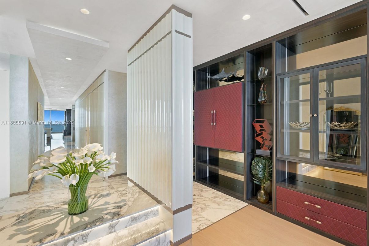 Interior, Marble, Recessed Lighting, Wood Texture Flooring
