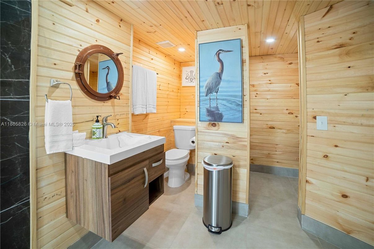 Bathroom, Interior, Recessed Lighting, Wooden Ceilings, Wooden Walls