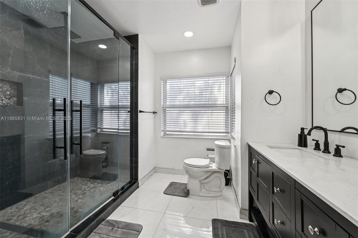 Bathroom, Glass Shower, Interior, Marble, Recessed Lighting