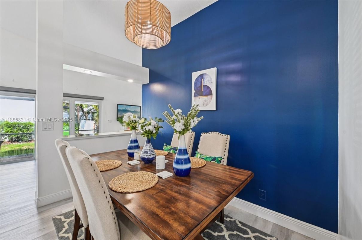 Dining room, Interior, Recessed Lighting, Wood Texture Flooring