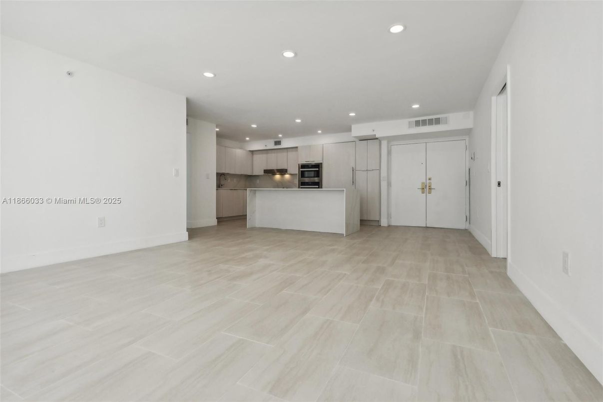 Empty room, Interior, Kitchen, Recessed Lighting, Stainless Steel Appliances