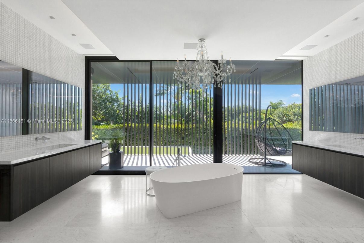 Bathroom, Chandelier, Free Standing Baths, Interior, Marble, Recessed Lighting