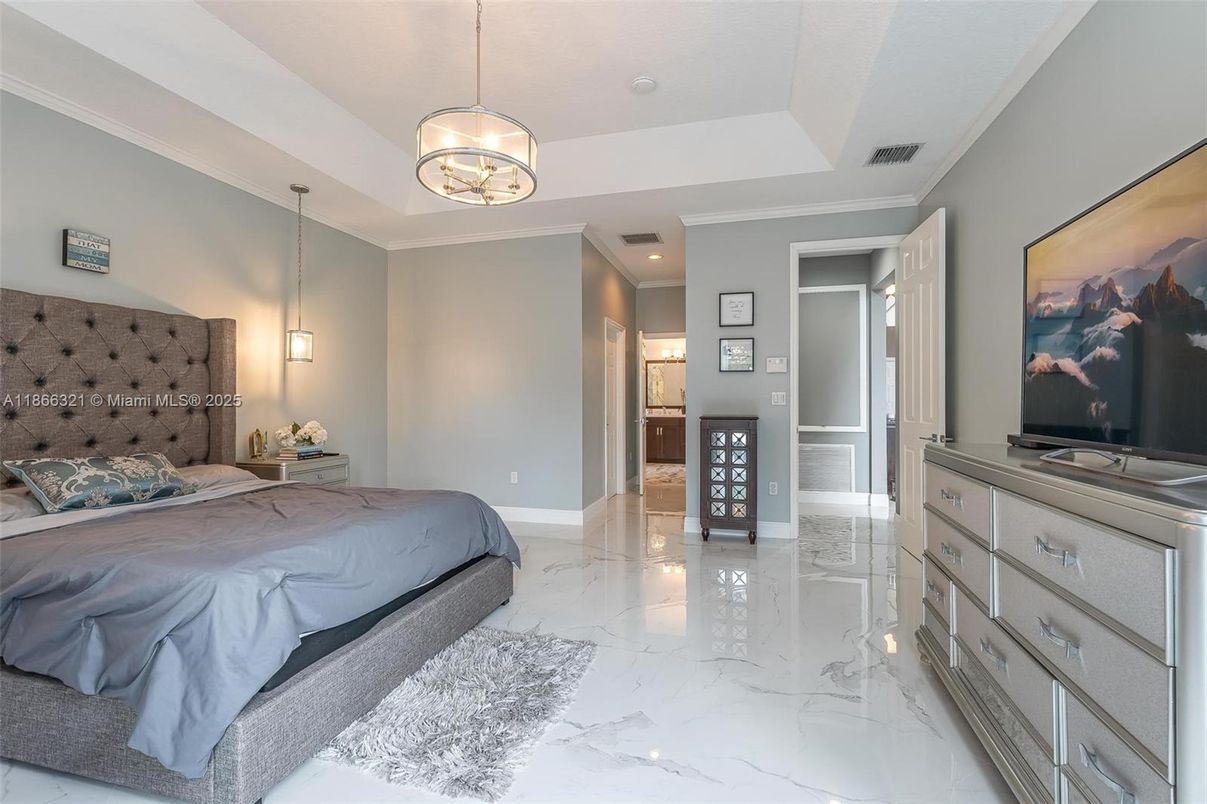 Bedroom, Interior, Marble, Pendant Lights, Recessed Lighting