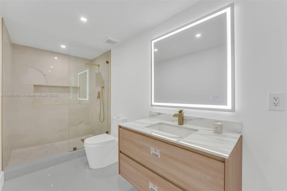 Bathroom, Glass Shower, Interior, Recessed Lighting