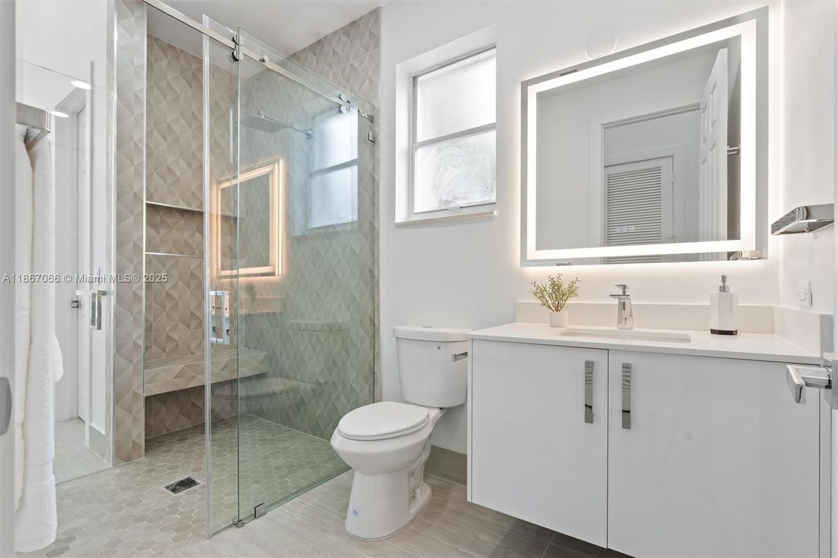 Bathroom, Glass Shower, Interior, Wood Texture Flooring