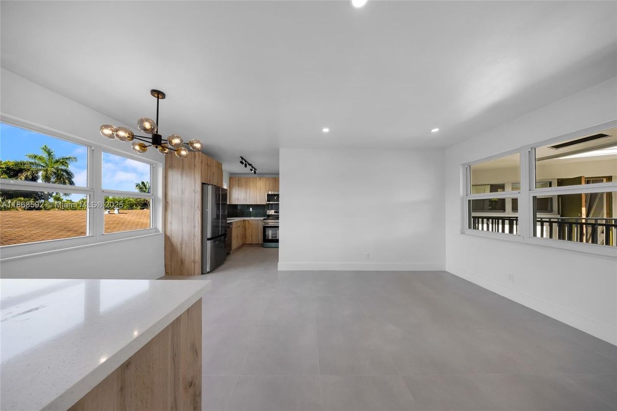 Empty room, Interior, Kitchen, Pendant Lights, Recessed Lighting