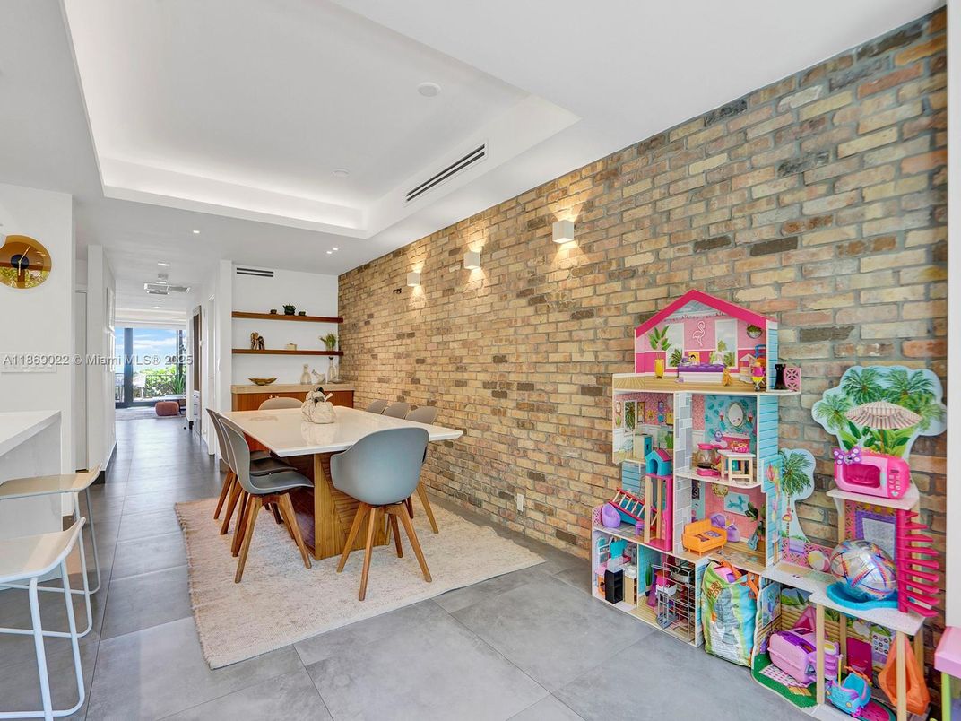 Dining room, Interior, Recessed Lighting, Stone Walls