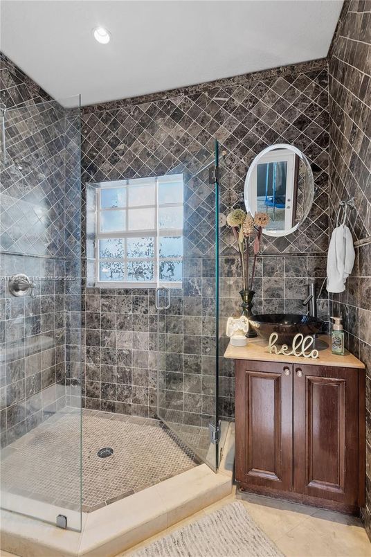 Bathroom, Glass Shower, Interior, Recessed Lighting