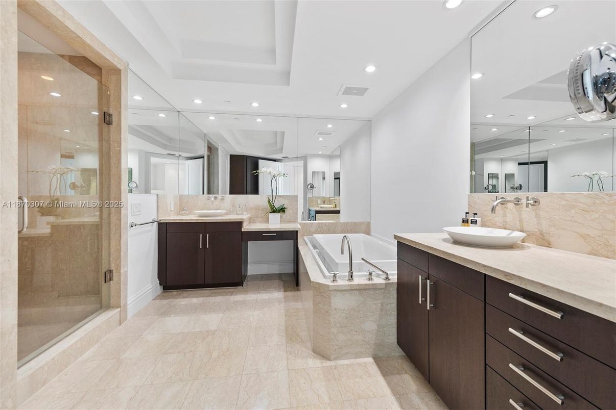 Bathroom, Dual Sink Vanities, Glass Shower, Interior, Recessed Lighting