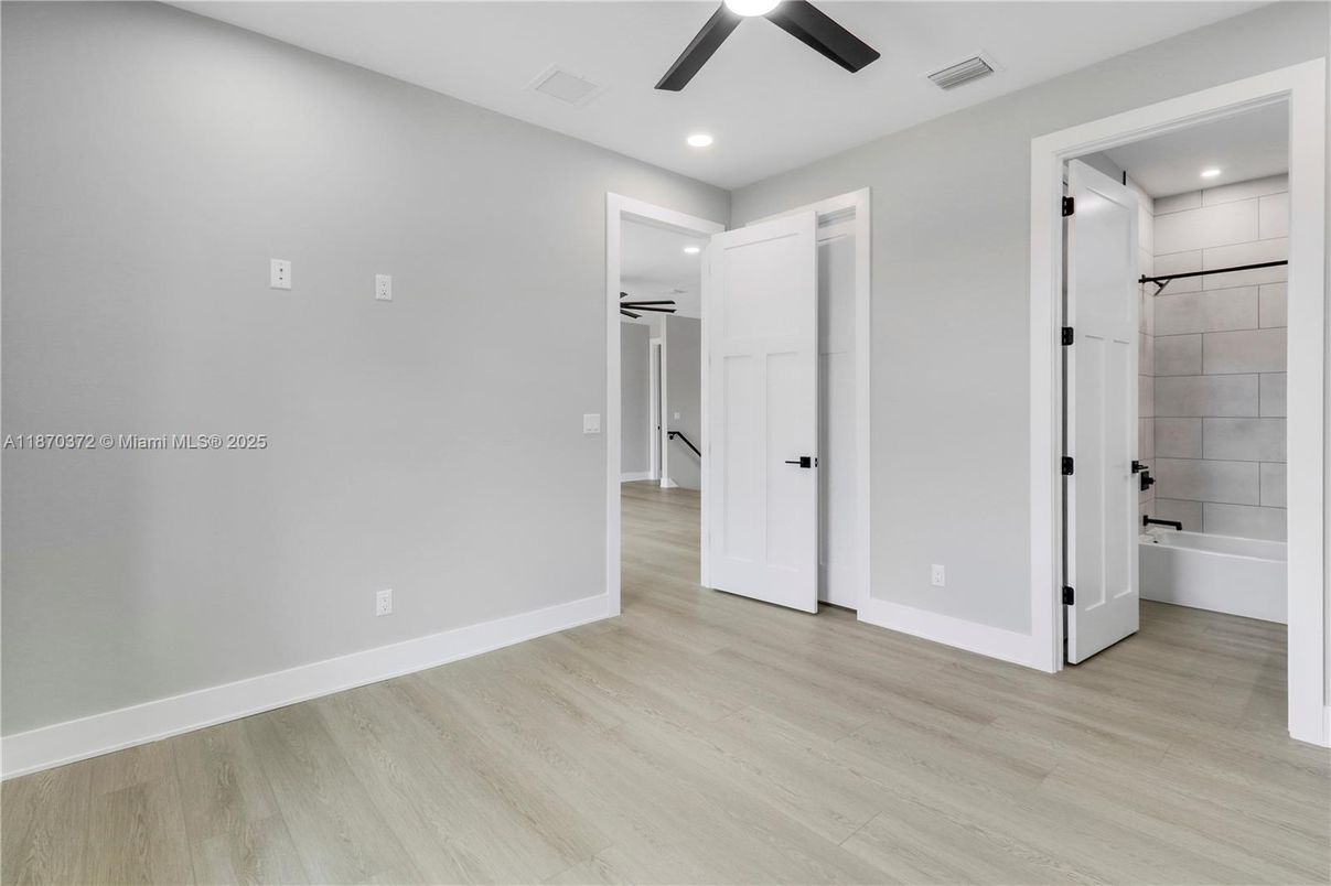 Bathroom, Empty room, Interior, Recessed Lighting, Wood Texture Flooring