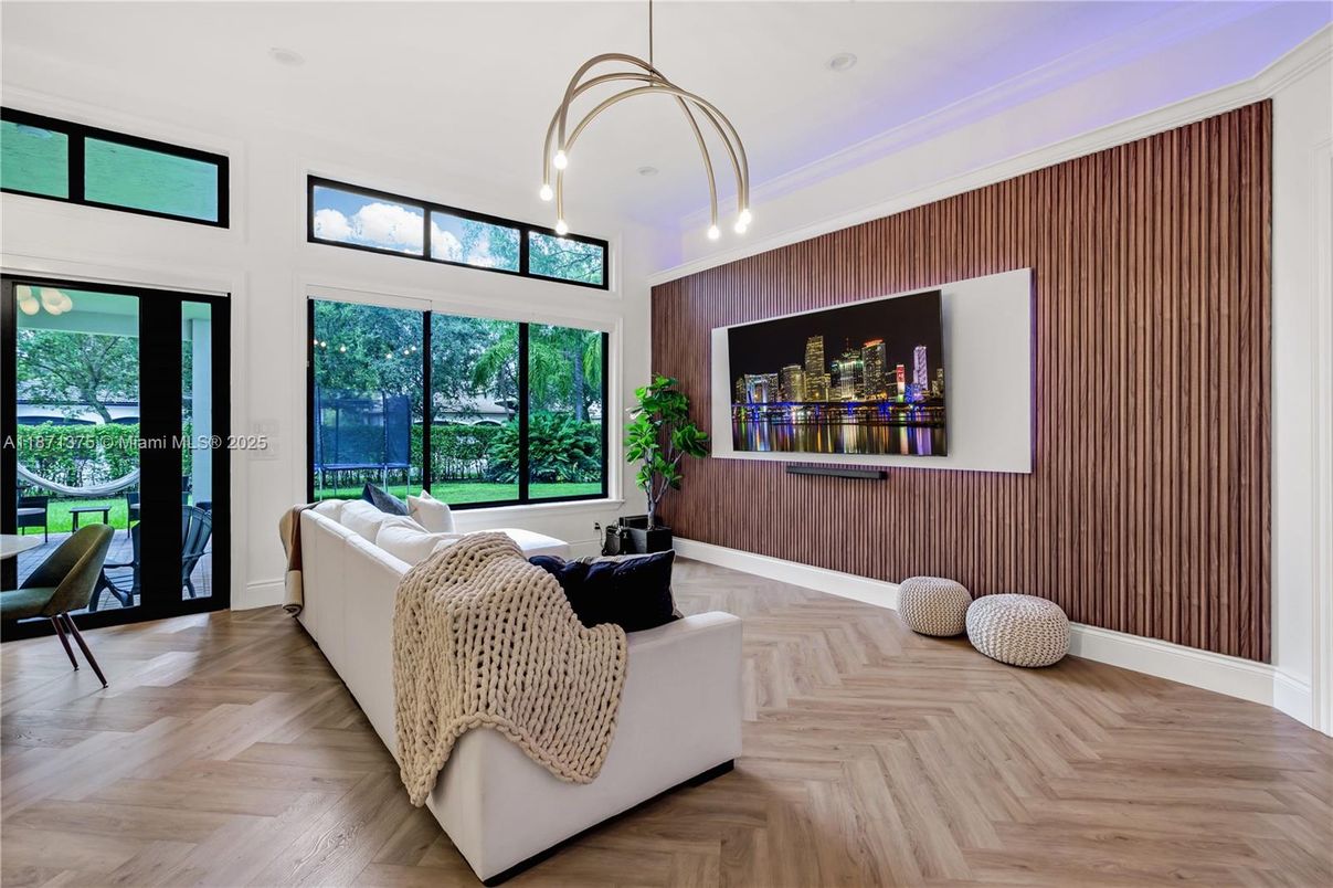 Interior, Living room, Pendant Lights, Wood Texture Flooring