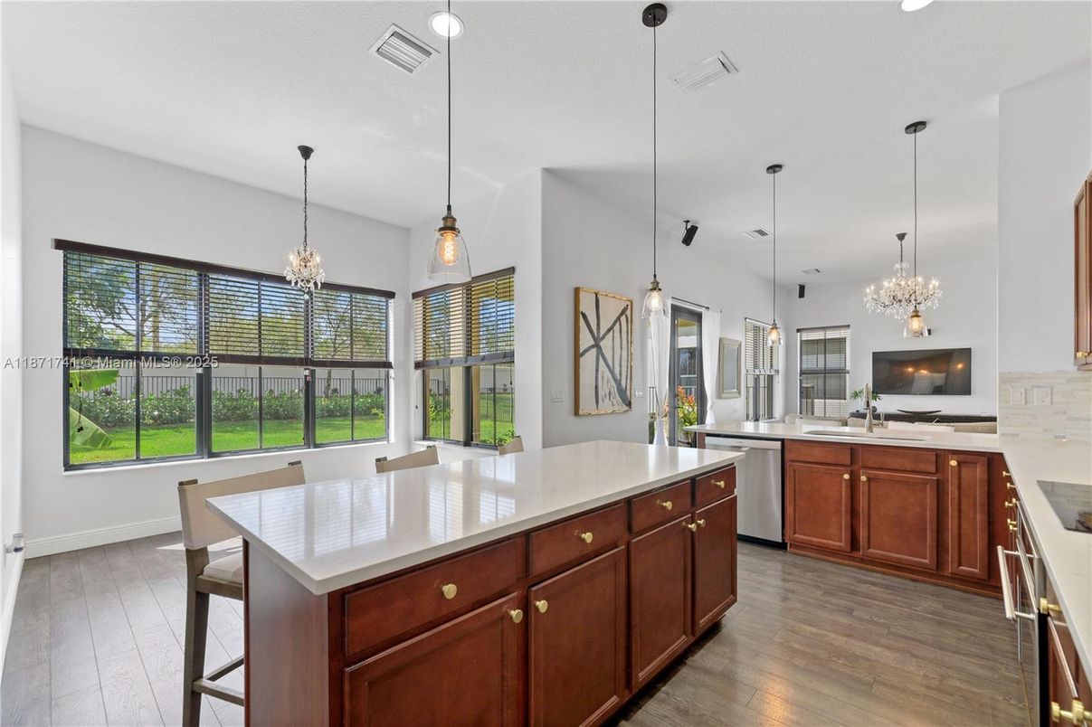 Chandelier, Interior, Kitchen, Pendant Lights, Wood Texture Flooring