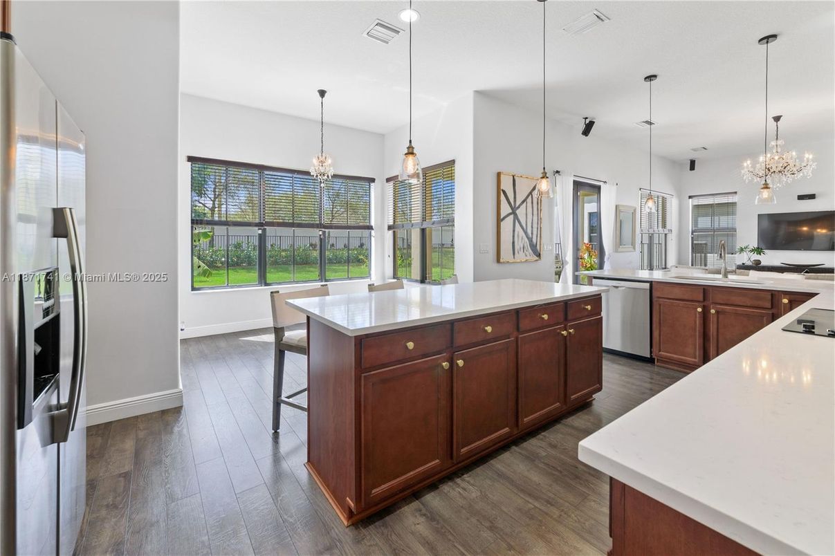 Interior, Kitchen, Pendant Lights, Stainless Steel Appliances, Wood Texture Flooring
