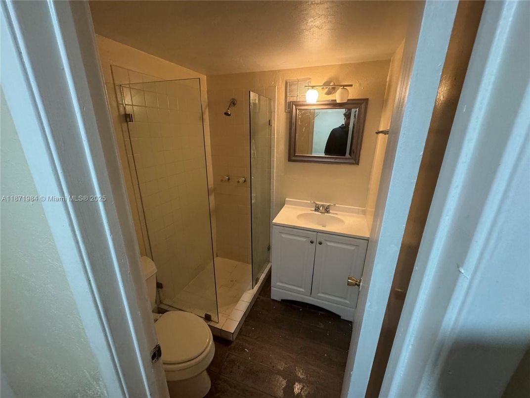 Bathroom, Glass Shower, Interior, Wood Texture Flooring
