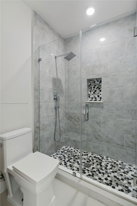 Bathroom, Glass Shower, Interior, Marble Walls, Recessed Lighting