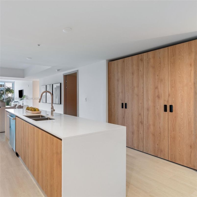 Interior, Kitchen, Recessed Lighting, Wood Texture Flooring