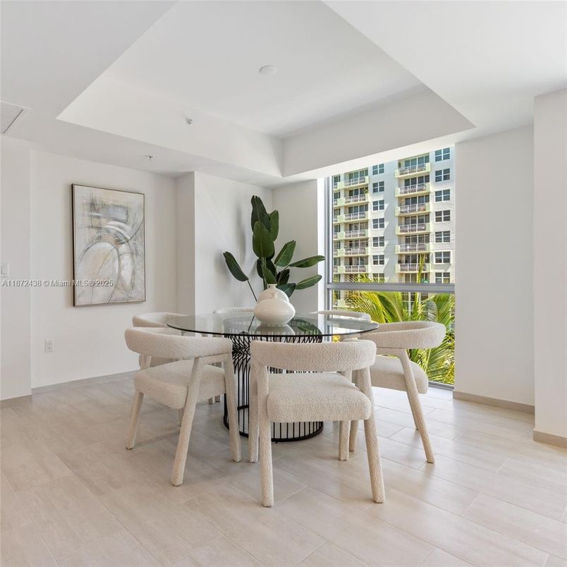Dining room, Interior, Recessed Lighting, Wood Texture Flooring