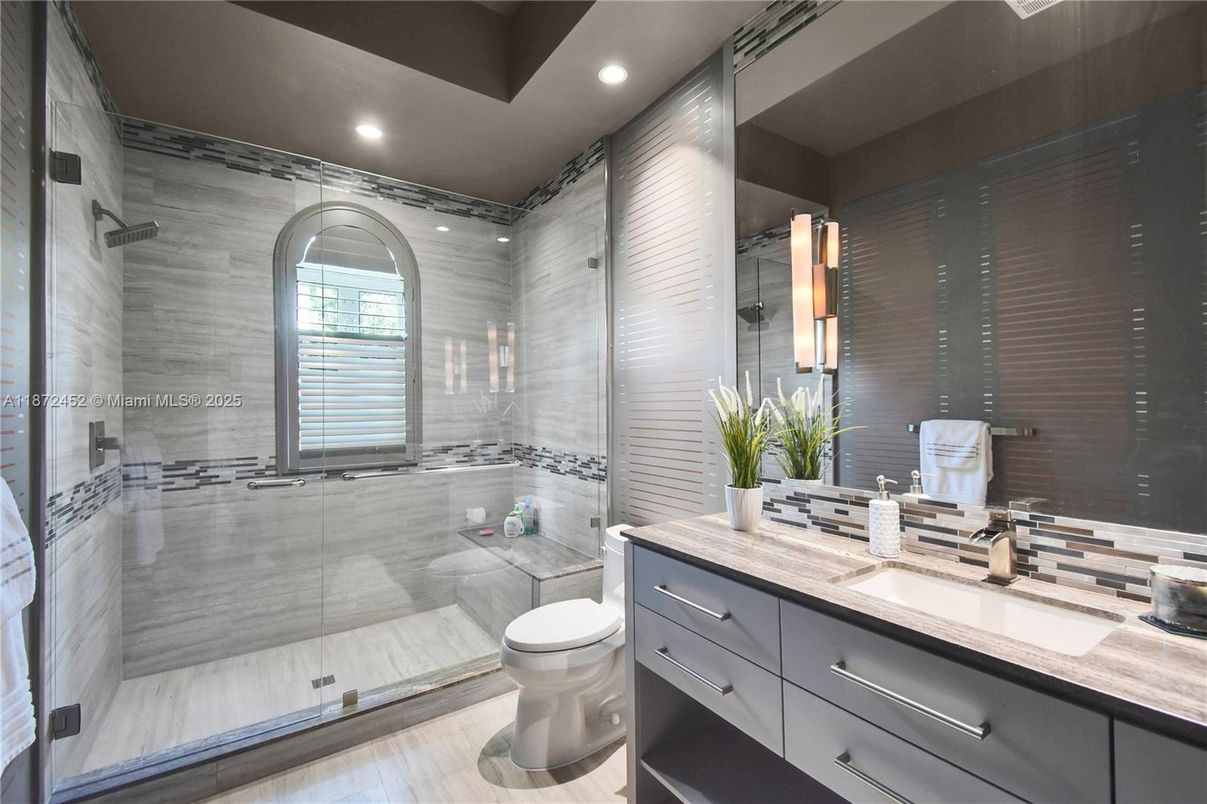 Bathroom, Glass Shower, Interior, Recessed Lighting