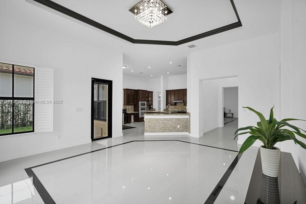 Chandelier, Empty room, Interior, Kitchen, Recessed Lighting