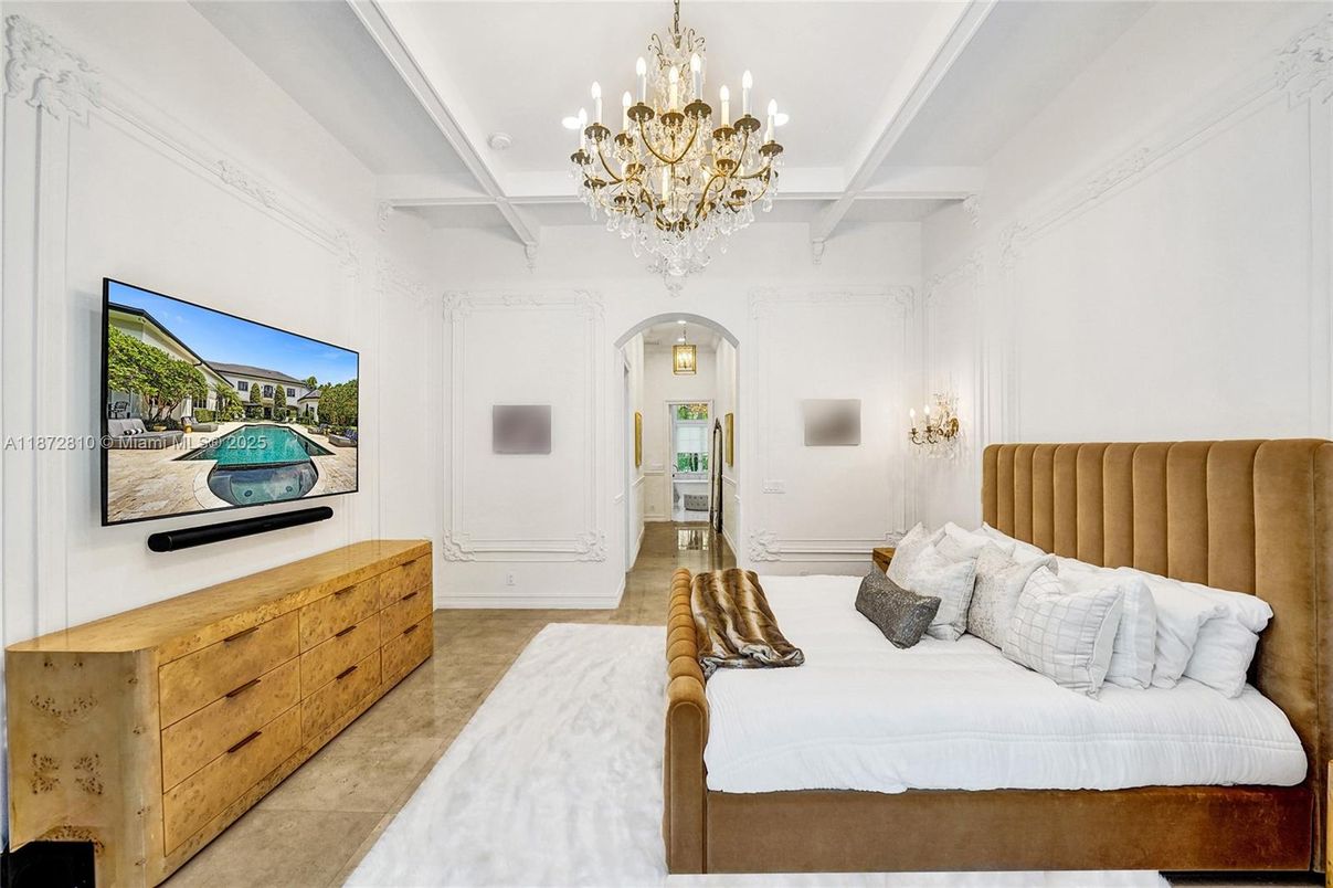Bedroom, Chandelier, Interior, Wood Texture Flooring