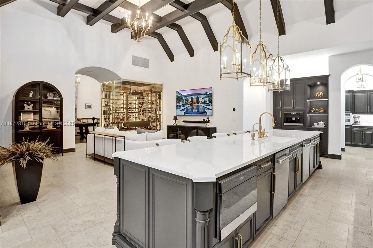 Interior, Kitchen, Living room, Pendant Lights, Stainless Steel Appliances, Wooden Beams