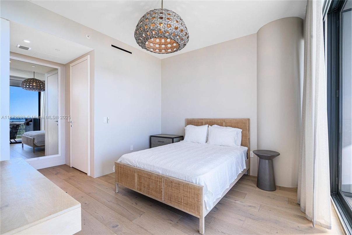 Bedroom, Interior, Pendant Lights, Recessed Lighting, Wood Texture Flooring