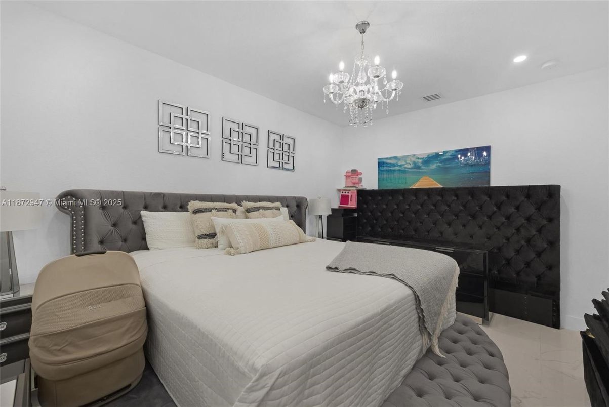 Bedroom, Chandelier, Interior, Marble, Recessed Lighting