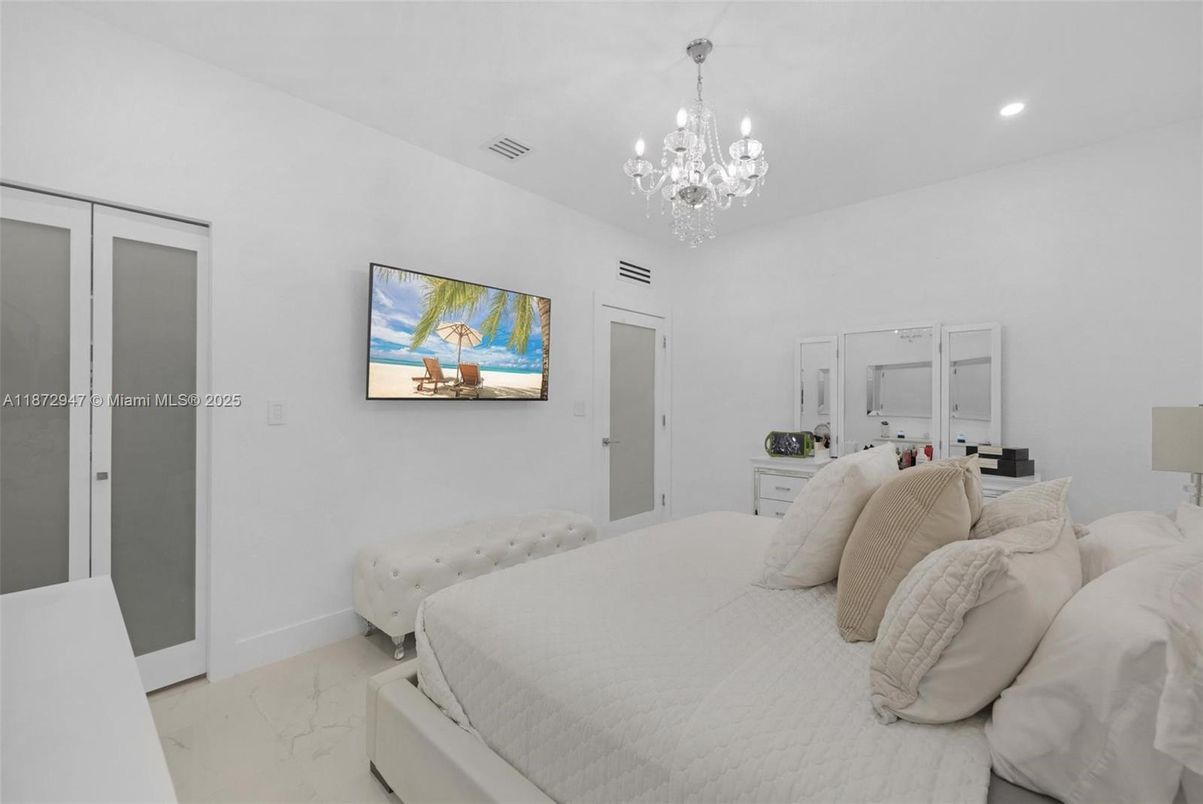 Bedroom, Chandelier, Interior, Marble, Recessed Lighting