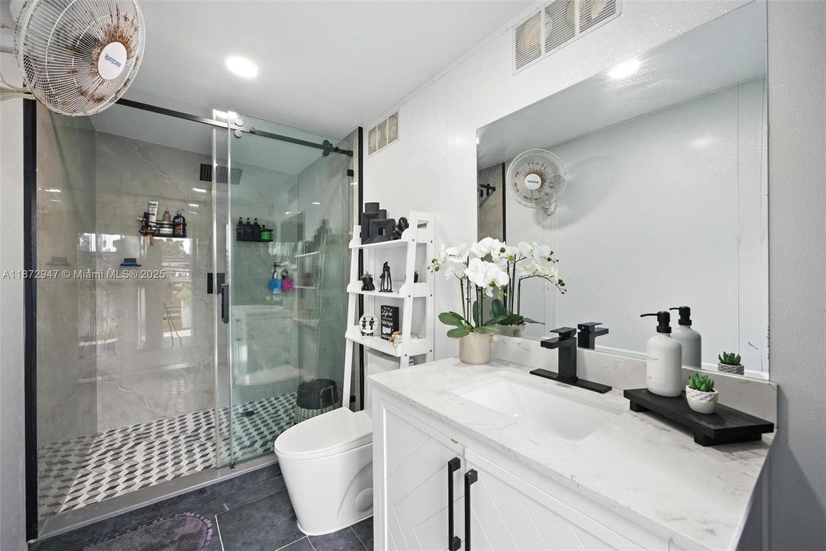Bathroom, Glass Shower, Interior, Recessed Lighting