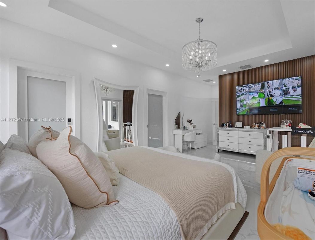 Bedroom, Chandelier, Interior, Marble, Recessed Lighting