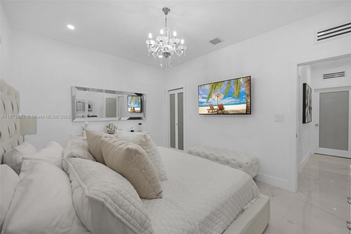 Bedroom, Chandelier, Interior, Marble, Recessed Lighting
