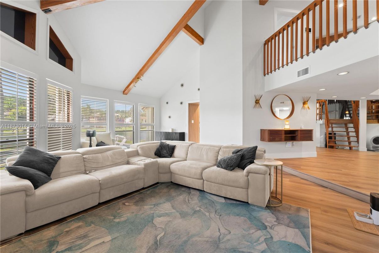 Interior, Living room, Recessed Lighting, Wooden Beams, Wood Texture Flooring