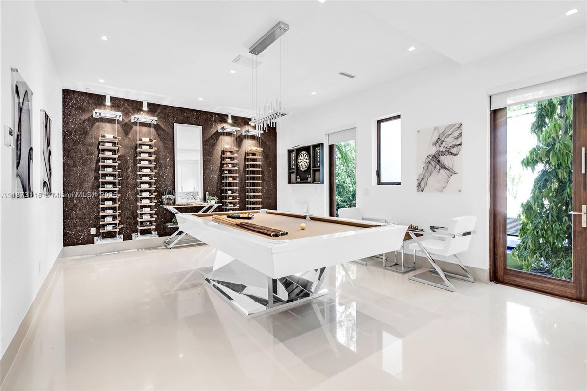 Billiard Table, Game Room, Interior, Pendant Lights, Recessed Lighting, Wine Storage